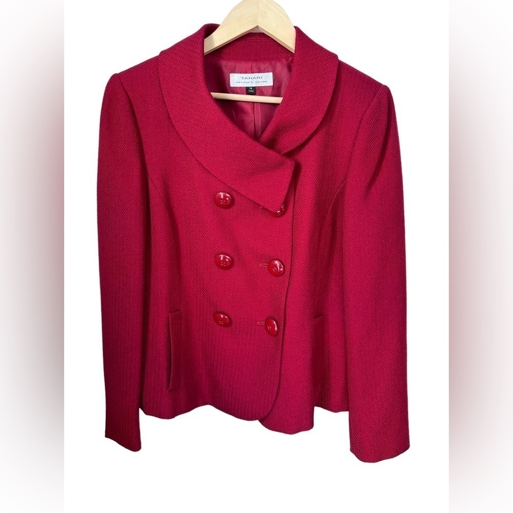 Tahari Women's Red Button Front Suit Jacket Size 14 - Picture 1 of 10